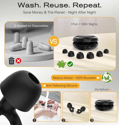 Ear Plugs for Sleeping Noise Cancelling, Soft Silicone Earplugs for Sleep, 45dB Reusable Noise Reduction Ear Plugs with 8 Ear Tips, Hearing Protection for Concerts and Travel