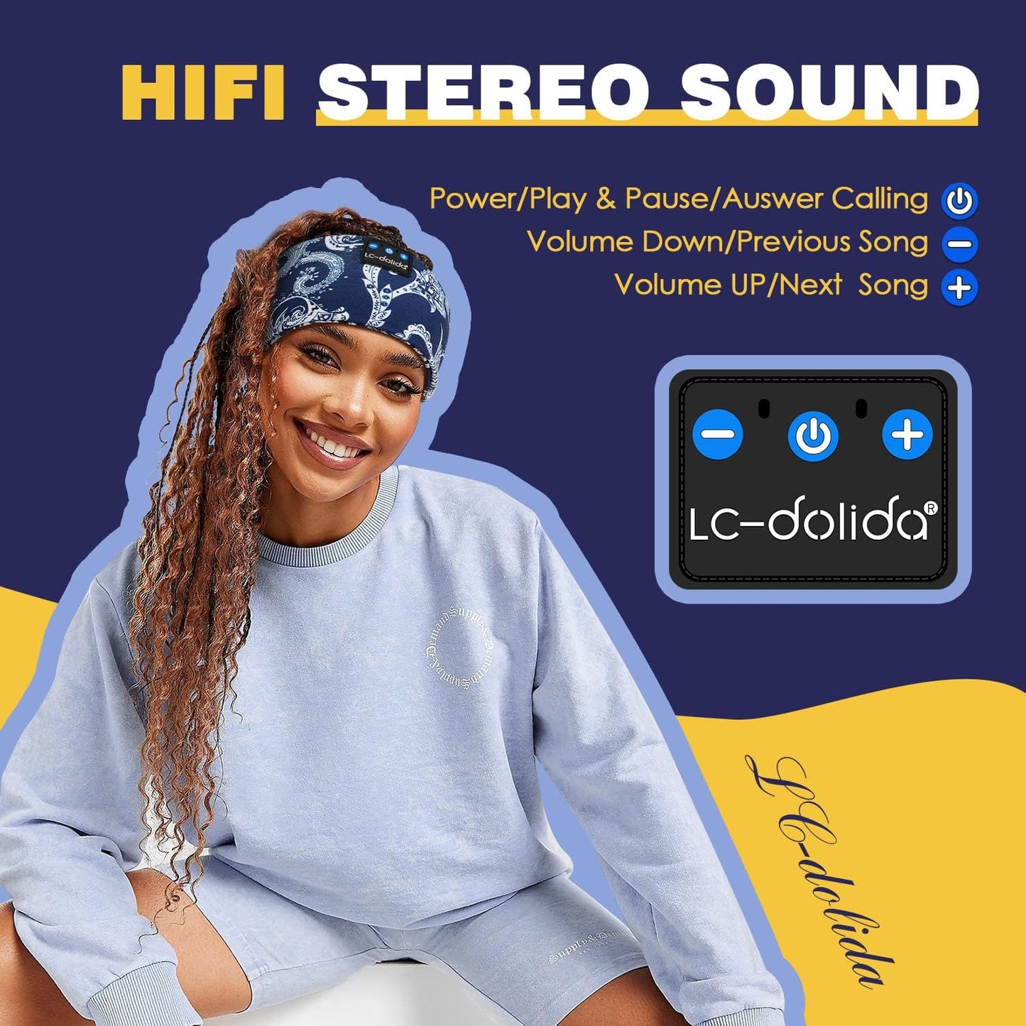 LC-dolida Sleep Headphones Bluetooth Headband Sleeping Wireless Headband Headphones with Thin HD Stereo Speakers Perfect for Side Sleepers, Sport, Yoga, Travel