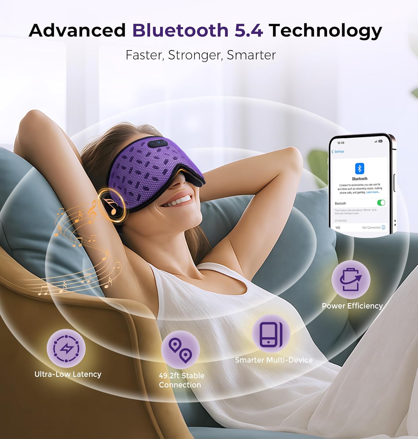 LC-dolida Sleep Mask Headphones with Bluetooth 5.4, Detachable 3D Eye Cups for Zero Pressure Comfort, Cooling Breathable Bluetooth Eye Mask for Side Sleepers, Gifts for Men Women