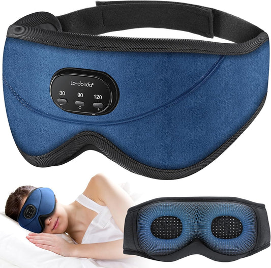 LC-dolida White Noise Sleep Mask, 3D Sleep Headphones with 16 Soothing Sounds, Bluetooth 5.4 Sleep Eye Mask with Timer, Total Blackout Sleeping Headphones for Side Sleeper(Navy)