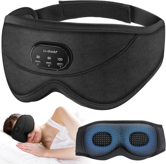 LC-dolida White Noise Sleep Mask, 3D Sleep Headphones with 16 Soothing Sounds, Bluetooth 5.4 Sleep Eye Mask with Timer, Total Blackout Sleeping Headphones for Side Sleeper(Black)