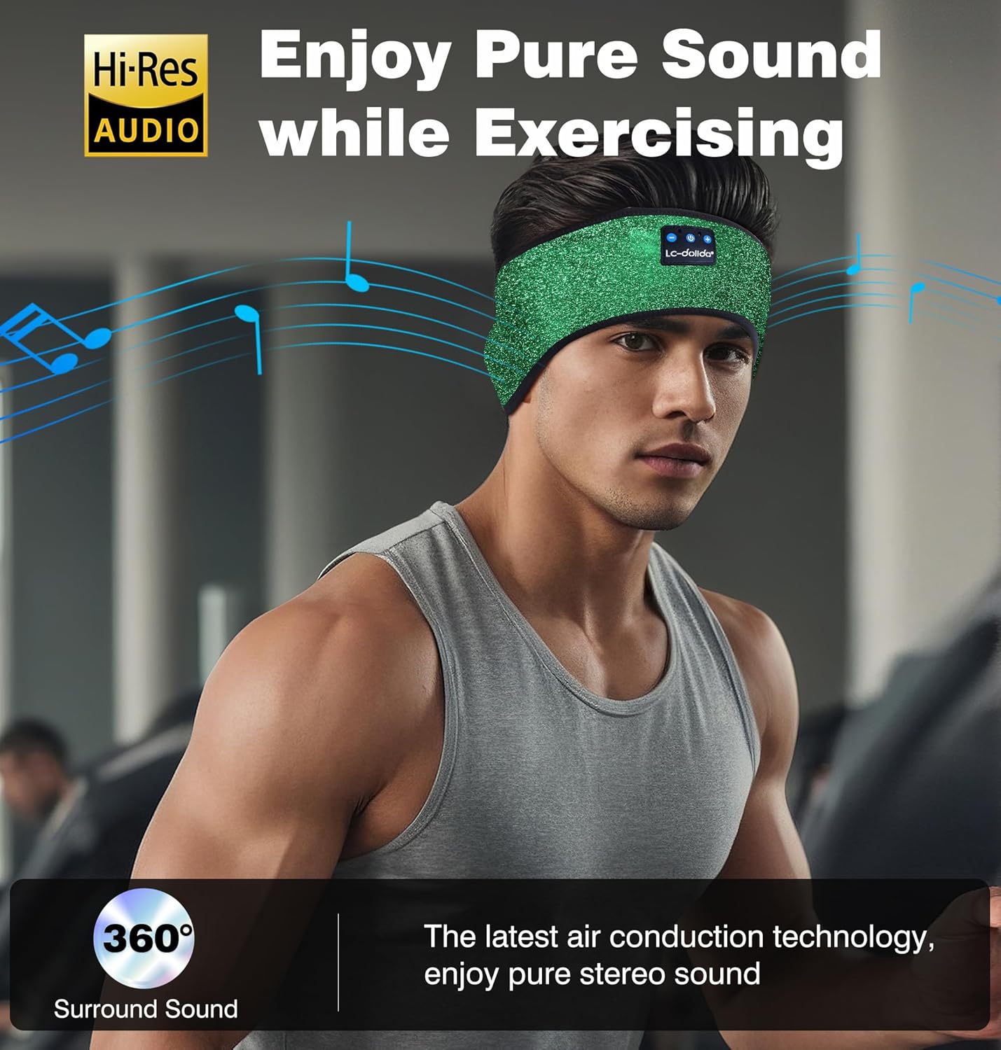 LC-dolida Bluetooth Headphones Headband, Reflective Black Headband Headphones Wireless, High Visibility Bluetooth 5.4 Over Ear Headphones Cooling Headband for Night Cycling, Jogging, Hiking, Outdoor