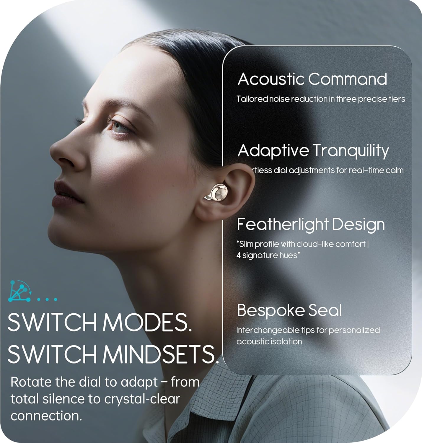 Adjustable Ear Plugs - 3 Noise Relief Modes for Ultimate Control | Flexible Earplugs for Focus, Travel, Socializing, Festivals & More | 14-35 dB (SNR) Reduction
