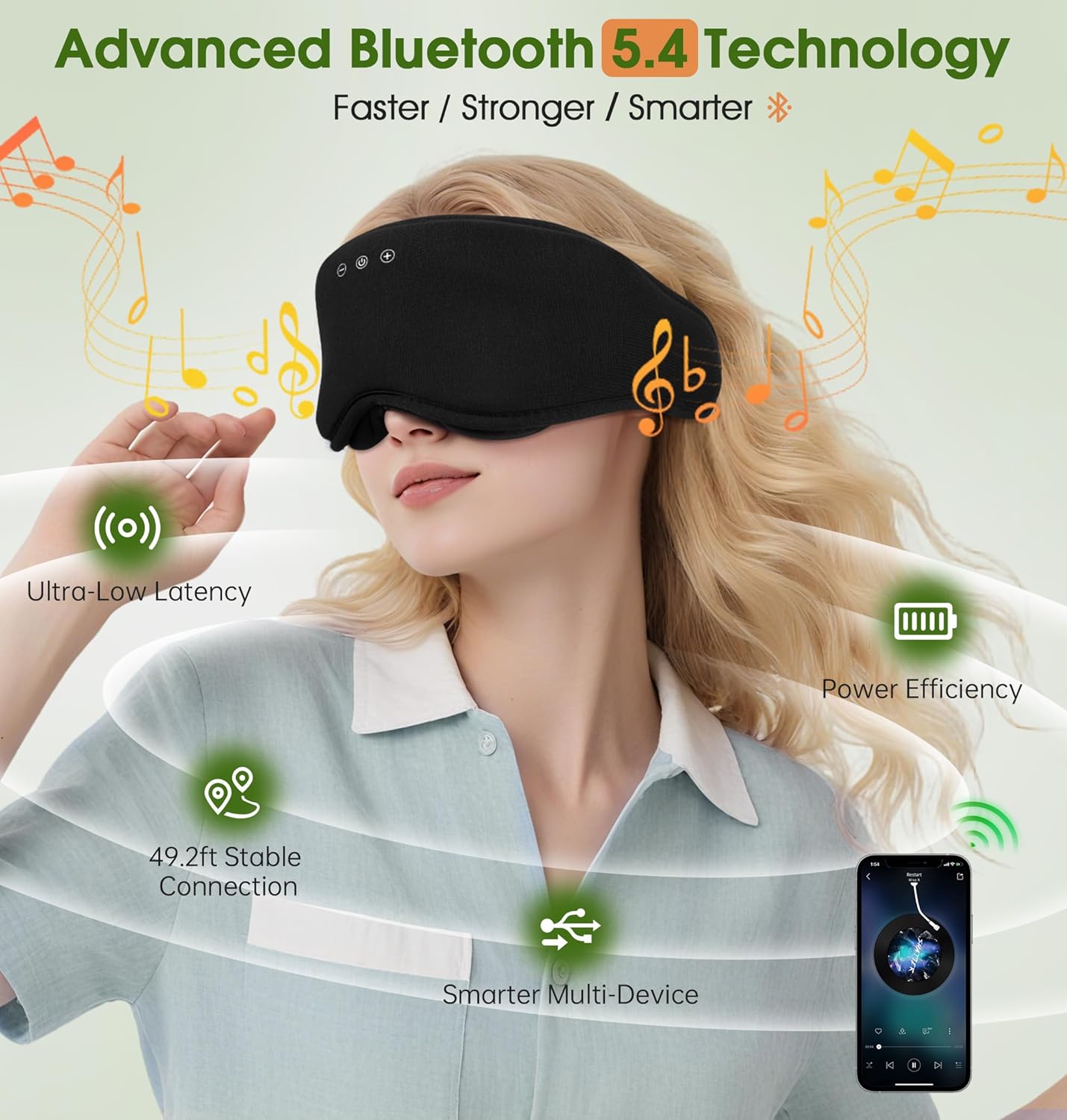 LC-dolida Bamboo Cotton Soft Sleep Mask, 2 in 1 3D Sleep Eye Mask with Bluetooth Sleep Headphones, Sleep Eye Mask with 2 Removable Cup, Blackout Sleeping Mask for Side Sleepers, Women Men, Black