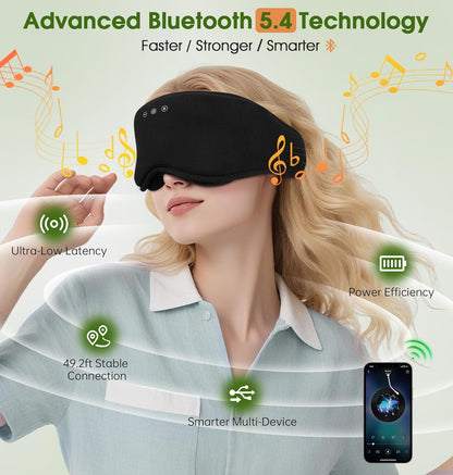 LC-dolida Bamboo Cotton Soft Sleep Mask, 2 in 1 3D Sleep Eye Mask with Bluetooth Sleep Headphones, Sleep Eye Mask with 2 Removable Cup, Blackout Sleeping Mask for Side Sleepers, Women Men, Black