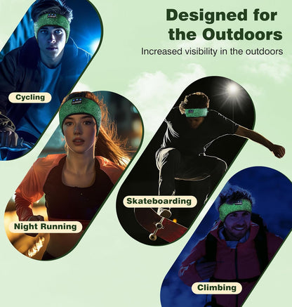 LC-dolida Bluetooth Headphones Headband, Reflective Black Headband Headphones Wireless, High Visibility Bluetooth 5.4 Over Ear Headphones Cooling Headband for Night Cycling, Jogging, Hiking, Outdoor