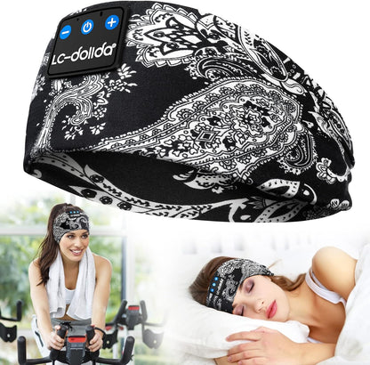 LC-dolida Sleep Headphones Bluetooth Headband Sleeping Wireless Headband Headphones with Thin HD Stereo Speakers Perfect for Side Sleepers, Sport, Yoga, Travel