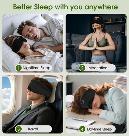 LC-dolida Sleep Mask with Headphones Bluetooth 5.4, Wireless Music Eye Mask for Sleeping Headphones with Soft Bamboo Cotton Cooling Breathable,Ultra-Thin Stereo Speaker for Side Sleepers-Black