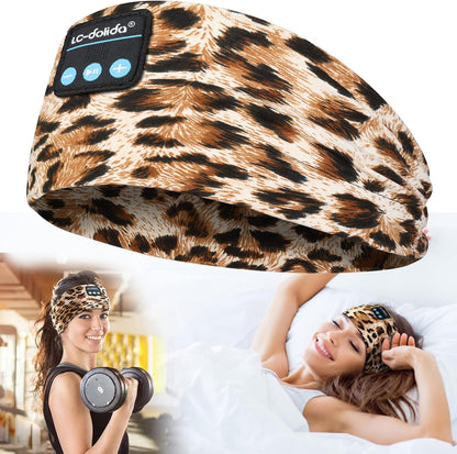 LC-dolida Boho Sleep Headphones Headband, Over Ear Bluetooth Headphones Wireless Womens Headbands, Wireless Earphones Sweat Resistant Band Music Sleeping Eye Mask Earbuds for Sports Unique Gifts