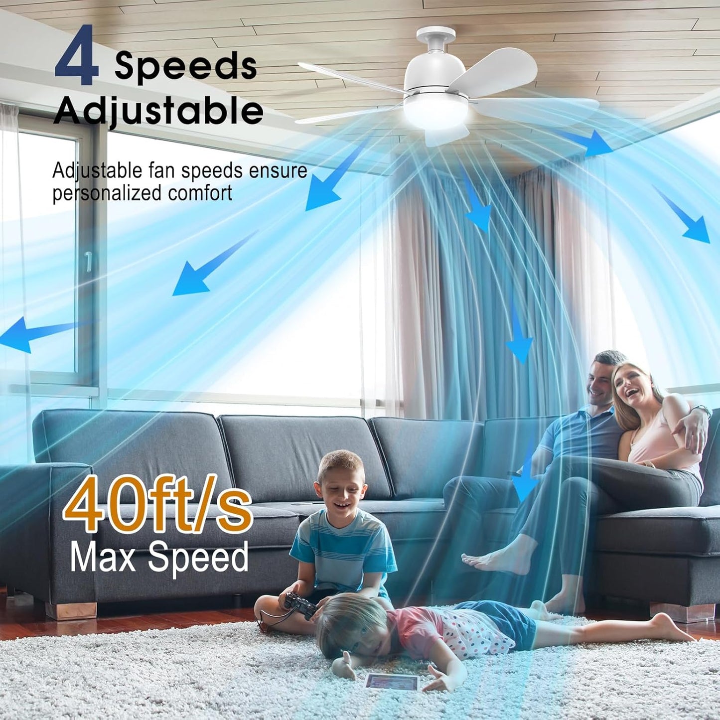LC-dolida 24'' Socket Fan Lights with Remote Control, 3-Color Dimmable LED, 4 Speeds, E26/E27 Bulb Compatible, 2000 Lumens, Ceiling Fans with Lights for Bedroom, Dining Room, Home, White