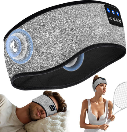 LC-dolida Bluetooth Headphones Headband, Reflective Black Headband Headphones Wireless, High Visibility Bluetooth 5.4 Over Ear Headphones Cooling Headband for Night Cycling, Jogging, Hiking, Outdoor
