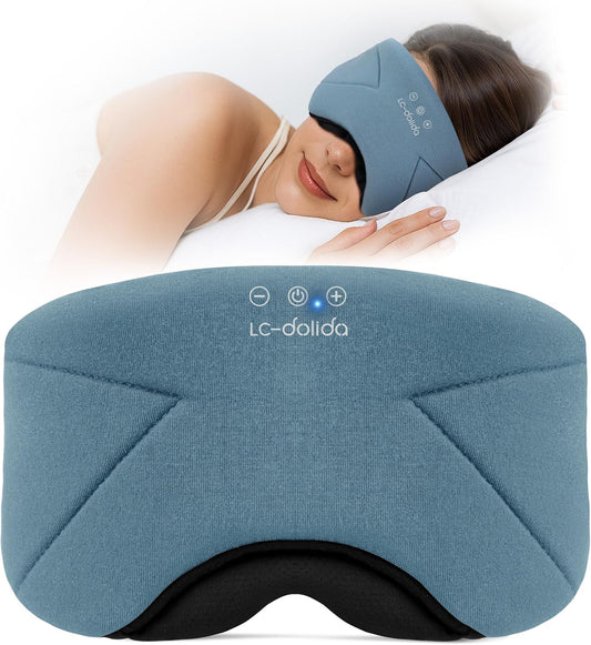 LC-dolida Sleep Mask with Headphones Bluetooth 5.4, LC-dolida Wireless Music Eye Mask for Sleeping Headphones with Soft Bamboo Cotton Cooling Breathable,Ultra-Thin Stereo Speaker for Side Sleepers-Ash Blue