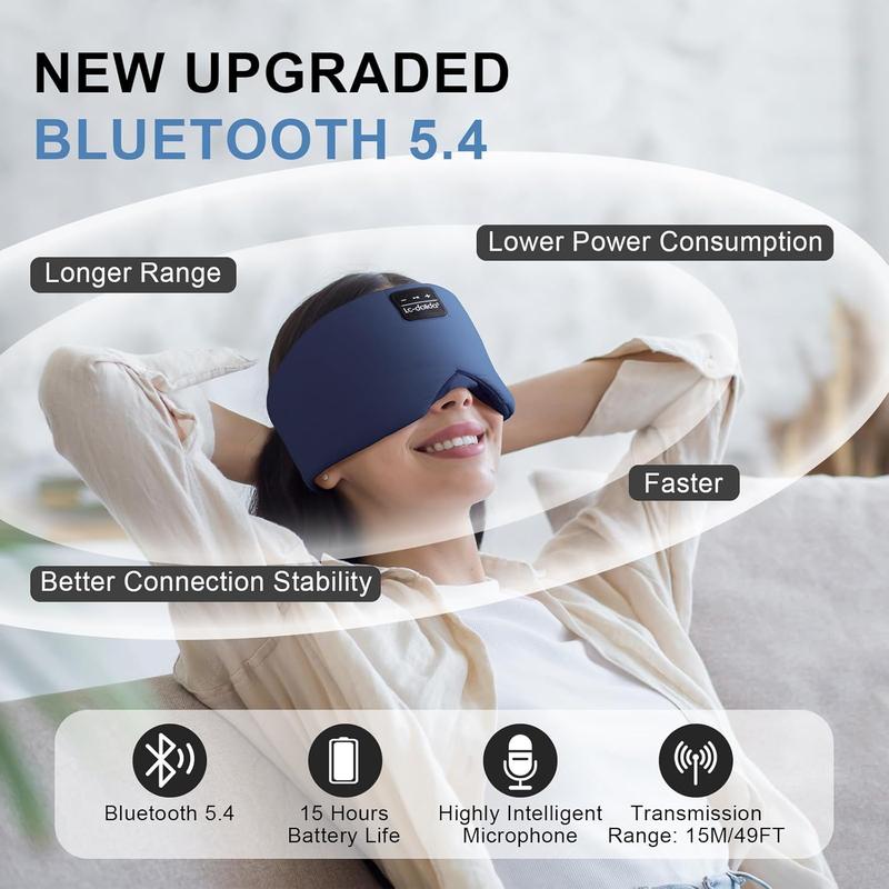 Upgraded Bluetooth 5.4 Sleep Mask with Ice Silk Fabric, Total Blackout Eye Mask for Men & Women, All-Night Comfort for Travel, Home