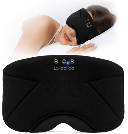 LC-dolida Sleep Mask with Headphones Bluetooth 5.4, LC-dolida Wireless Music Eye Mask for Sleeping Headphones with Soft Bamboo Cotton Cooling Breathable,Ultra-Thin Stereo Speaker for Side Sleepers-Ash Blue