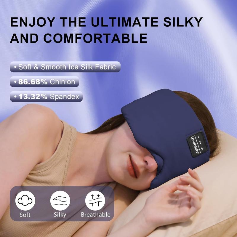Upgraded Bluetooth 5.4 Sleep Mask with Ice Silk Fabric, Total Blackout Eye Mask for Men & Women, All-Night Comfort for Travel, Home